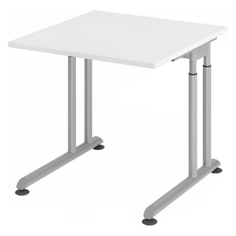 Höhenverstellbarer Schreibtisch ZENO 8 S mit weißer Tischplatte und silbernem Gestell von hjh OFFICE PRO
