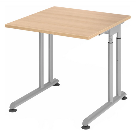 Höhenverstellbarer Schreibtisch ZENO 8 S mit eichenfarbener Platte und silbernem Gestell von hjh OFFICE PRO