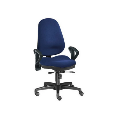 Profi-Bürostuhl ZERO 10 AL mit blauem Stoffbezug, Armlehnen und schwarzem Fußkreuz von Sitwell Steifensand