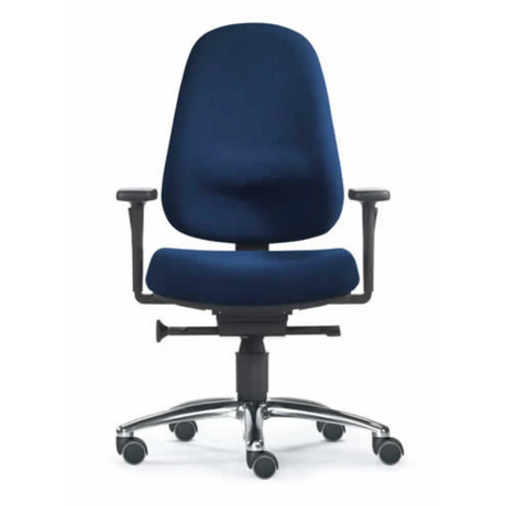 Profi-Bürostuhl ZERO 12 AL mit blauem Stoffbezug, Armlehnen und silbernem Fußkreuz von Sitwell Steifensand