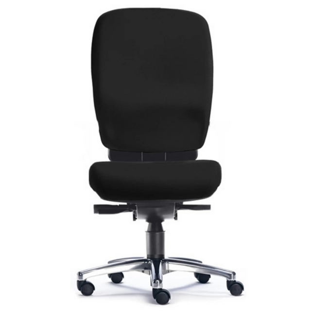 High-End-Bürostuhl ZERO 15 mit schwarzem Bezug und glänzendem Fußkreuz auf Rollen von Sitwell Steifensand