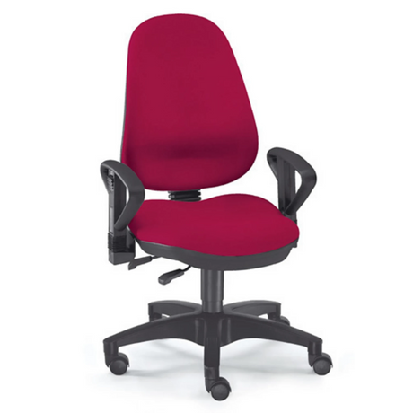 Profi-Bürostuhl ZERO 30 AL in bordeauxroter Farbe mit schwarzen Armlehnen und Rollen von Sitwell Steifensand