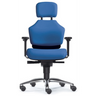 High-End-Bürostuhl ZERO 51 AL mit blauem Bezug, Kopfstütze und silbernem Fußkreuz von Sitwell Steifensand