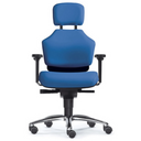 High-End-Bürostuhl ZERO 51 AL mit blauem Bezug, Kopfstütze und silbernem Fußkreuz von Sitwell Steifensand
