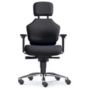 High-End-Bürostuhl ZERO 51 AL mit schwarzem Bezug, Kopfstütze und glänzendem Fußkreuz von Sitwell Steifensand