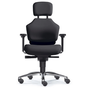 High-End-Bürostuhl ZERO 51 AL mit schwarzem Bezug, Kopfstütze und glänzendem Fußkreuz von Sitwell Steifensand