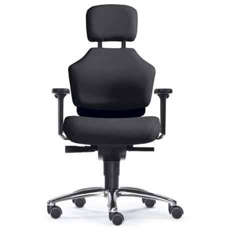 High-End-Bürostuhl ZERO 51 AL mit schwarzem Bezug, Kopfstütze und glänzendem Fußkreuz von Sitwell Steifensand