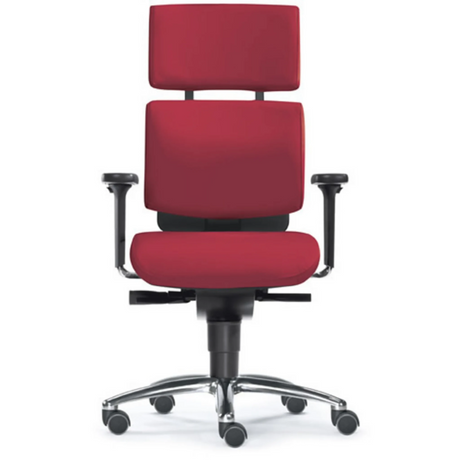 High-End-Bürostuhl ZERO 52 AL mit rotem Bezug, Armlehnen und fünf Rollen von Sitwell Steifensand
