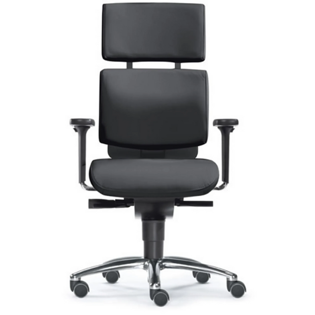 High-End-Bürostuhl ZERO 52 AL mit schwarzem Bezug, Armlehnen und Sternfuß aus Chrom von Sitwell Steifensand