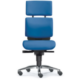 High-End-Bürostuhl ZERO 52 in Blau mit Kopfstütze und poliertem Fußkreuz von Sitwell Steifensand