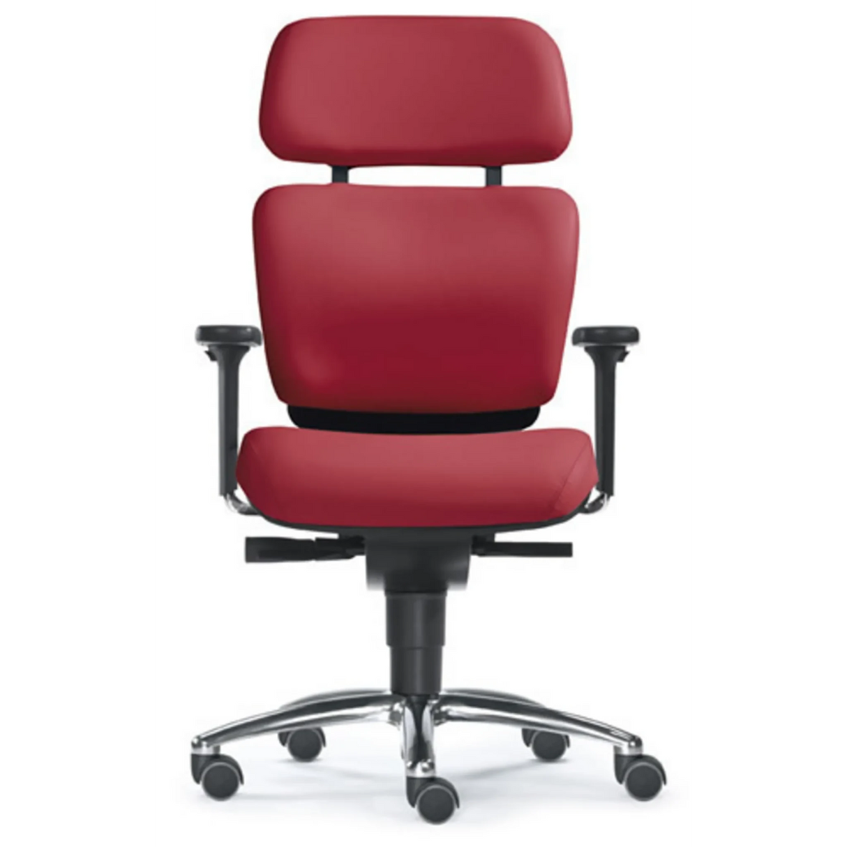 High-End-Bürostuhl ZERO 53 AL mit rotem Polsterbezug und glänzendem Sternfuß von Sitwell Steifensand