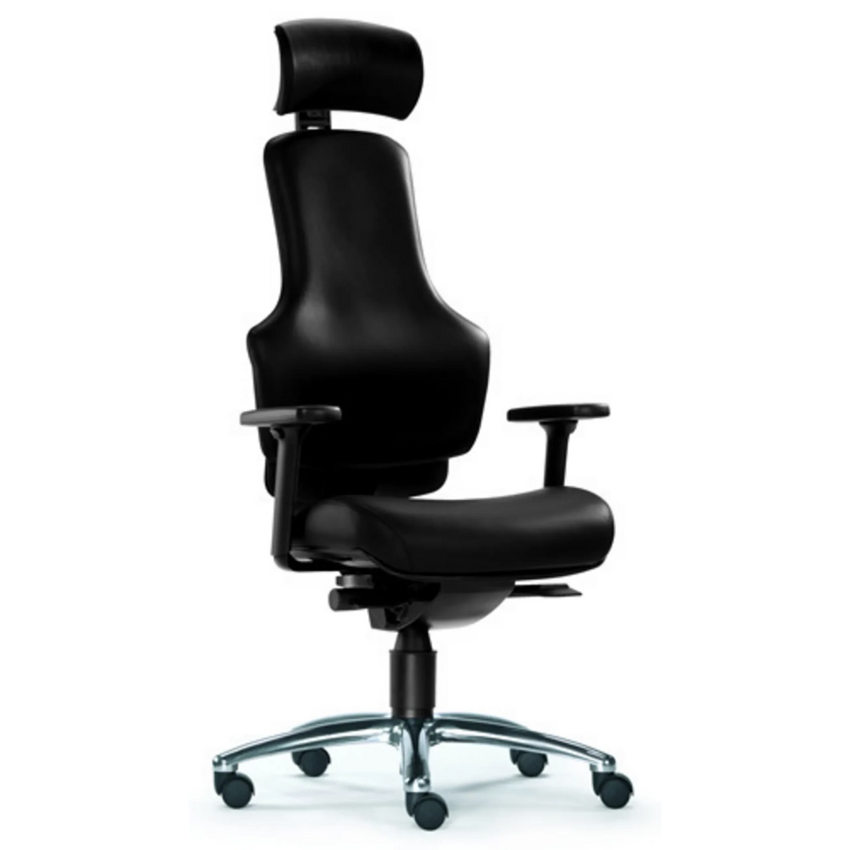 High-End-Bürostuhl ZERO O1 AL L in Schwarz mit Kopfstütze und verchromtem Fußkreuz von Sitwell Steifensand