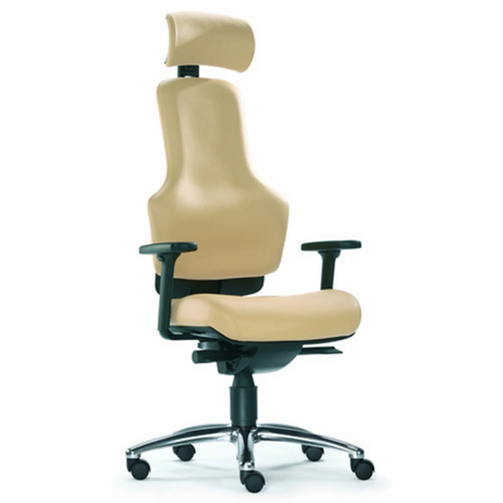 High-End-Bürostuhl ZERO O1 AL L in Creme mit Kopfstütze und Armlehnen von Sitwell Steifensand