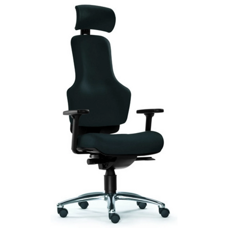 High-End-Bürostuhl ZERO O1 AL S in Schwarz mit Kopfstütze und verchromtem Fußkreuz von Sitwell Steifensand