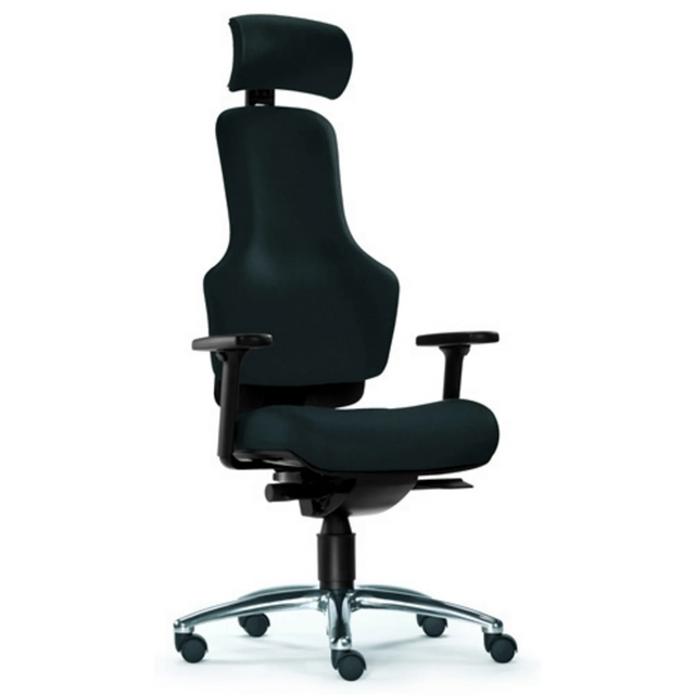 High-End-Bürostuhl ZERO O1 AL S in Schwarz mit Kopfstütze und verchromtem Fußkreuz von Sitwell Steifensand